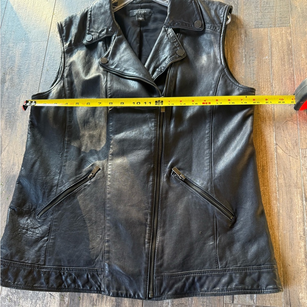 Nordstrom Halogen Black Leather Moto Biker Vest Size L - Picture 10 of 13
